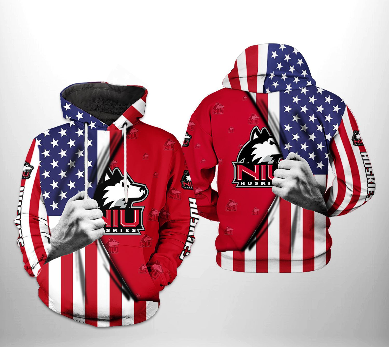 Northern Illinois Huskies NCAA US Flag 3D All Over Print Hoodie, Zip Hoodie