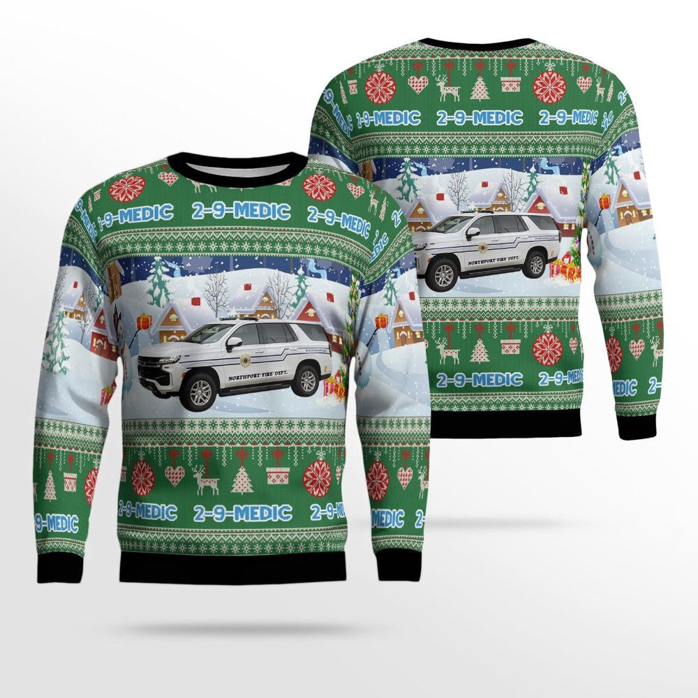 Northport New York Northport Fire Department Responder Tahoe AOP Ugly Sweater Christmas Unisex Sweaters Gift For Christmas