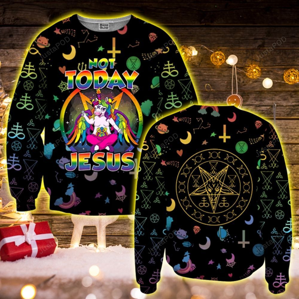 Not Today Jesus Ugly Christmas Sweater Adult 3D Funny Matching for family
