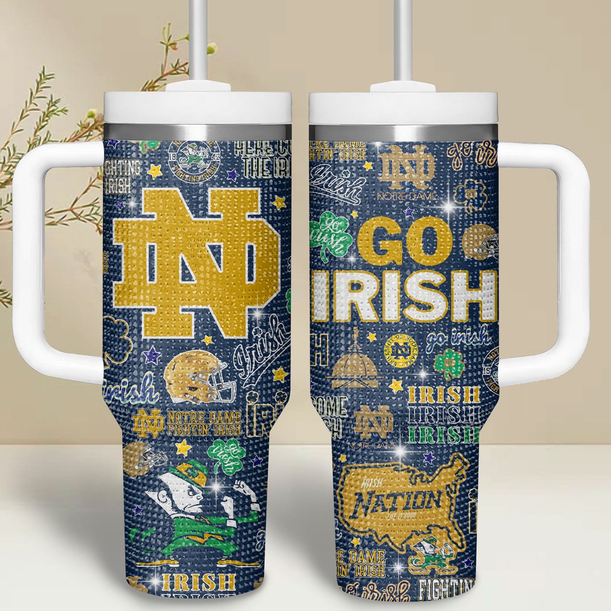Notre Dame Fighting Irish Bling NCAA Custom Stanley Cup 40 oz 30 oz Tumbler With HandleTVC2301741