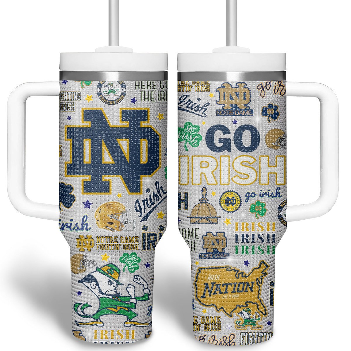 Notre Dame Fighting Irish Bling NCAA Custom Stanley Cup 40 oz 30 oz Tumbler With HandleTVC2301741