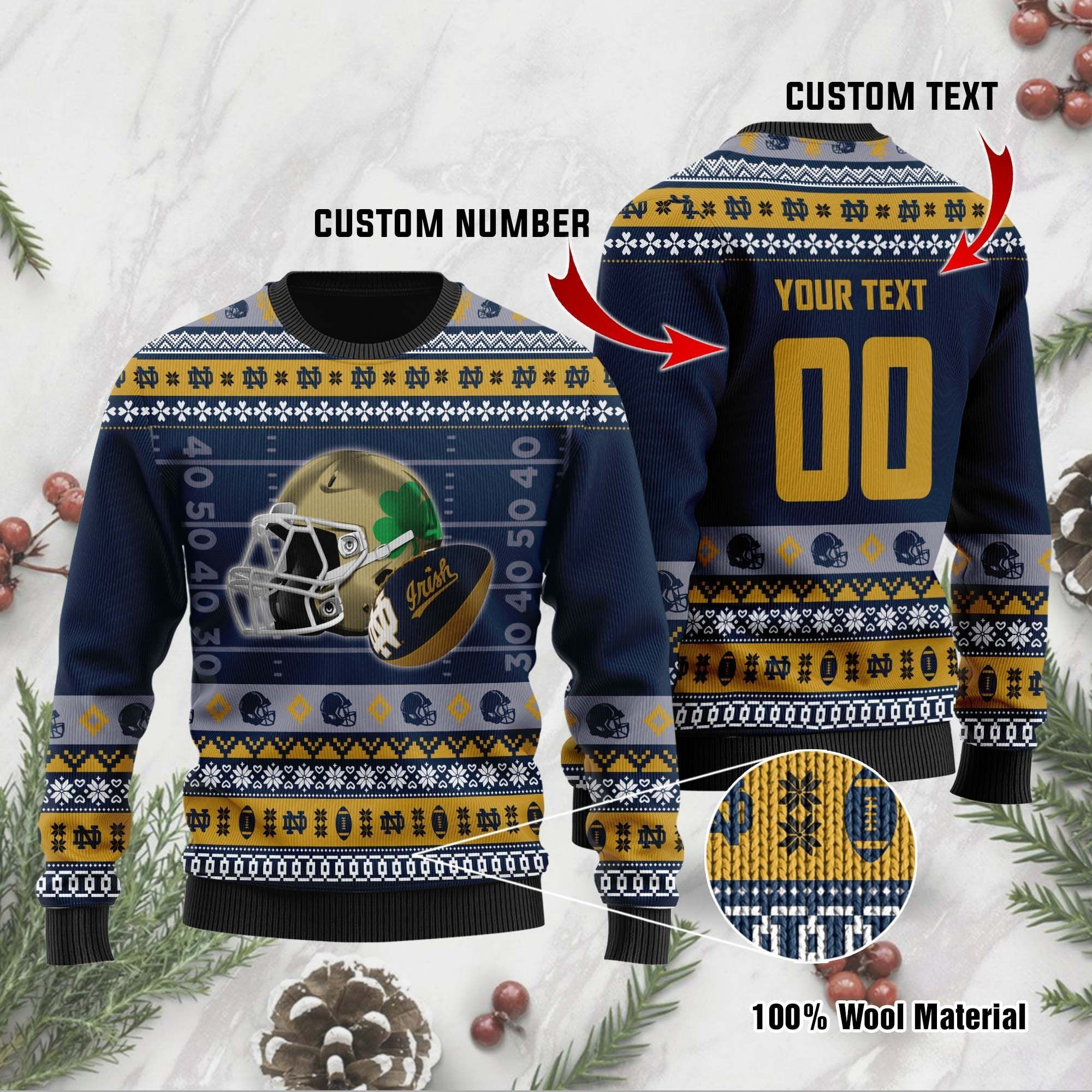 Notre Dame Fighting Irish Christmas Custom Ugly Christmas Sweater Adult 3D Funny Matching for family