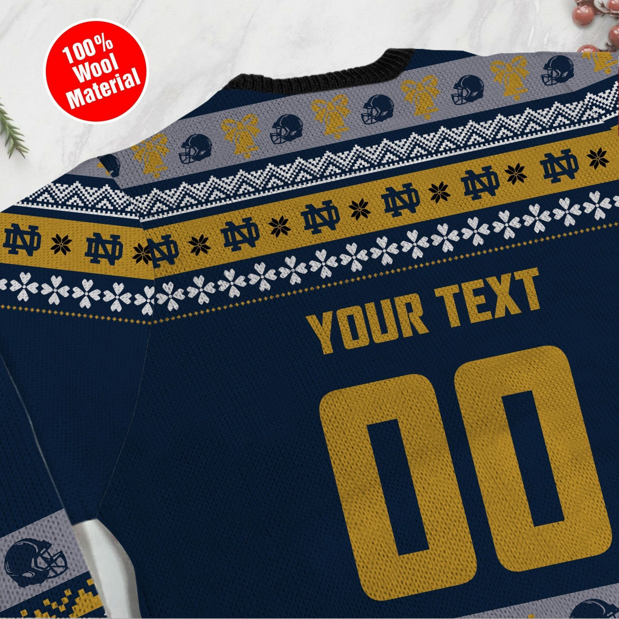 Notre Dame Fighting Irish Custom Name & Number Personalized Ugly Christmas Sweater Adult 3D Funny Matching for family - Image 3