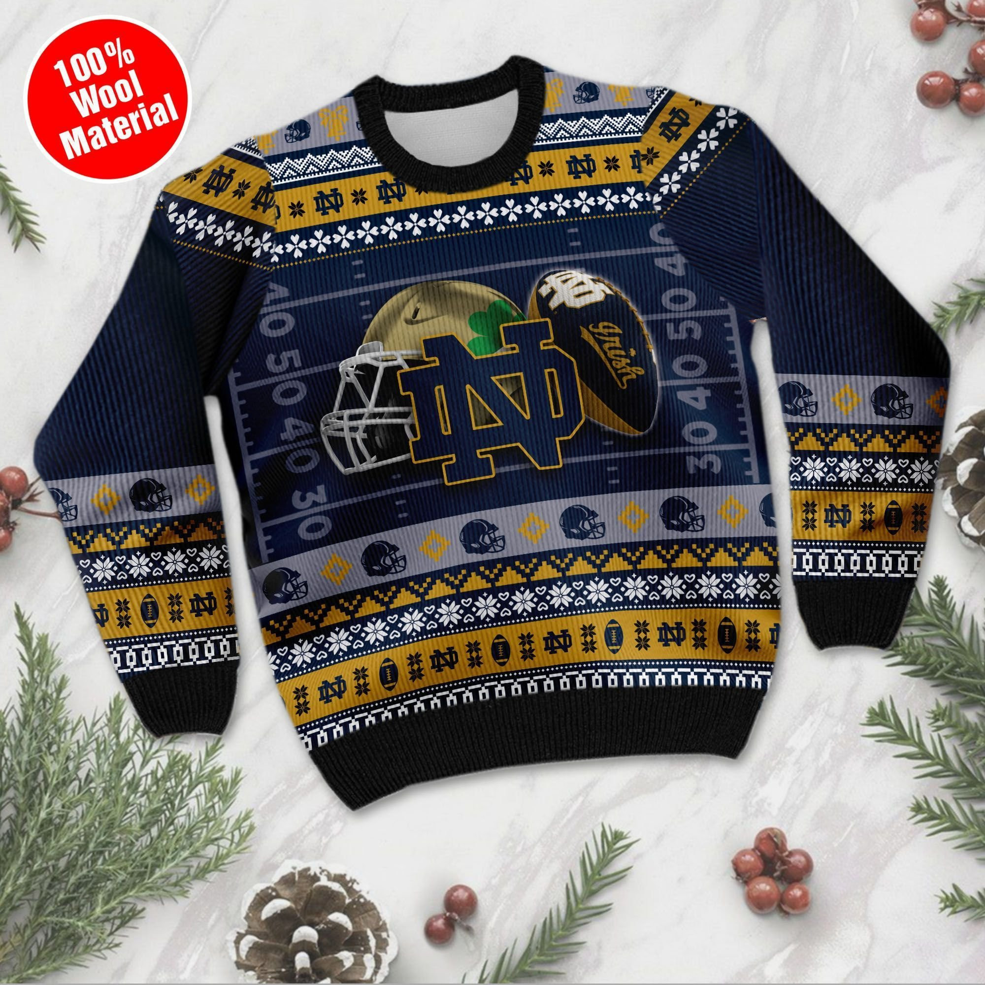 Notre Dame Fighting Irish Custom Name & Number Personalized Ugly Christmas Sweater Adult 3D Funny Matching for family - Image 2