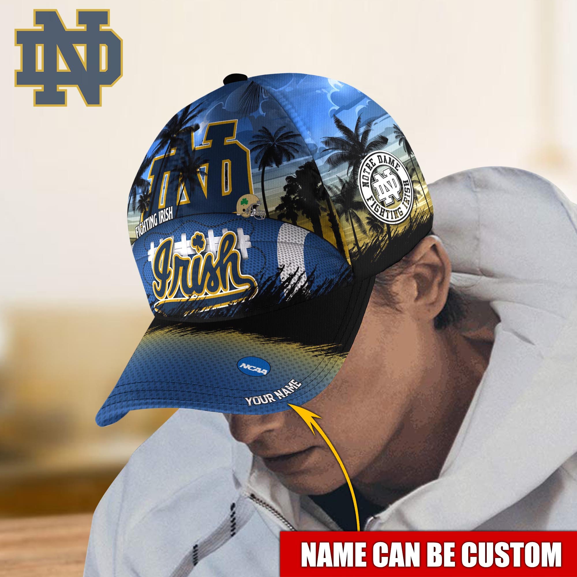 Notre Dame Fighting Irish Custom Name Classic Caps Trucker Hats Custom Hats Gifts For Men & Women