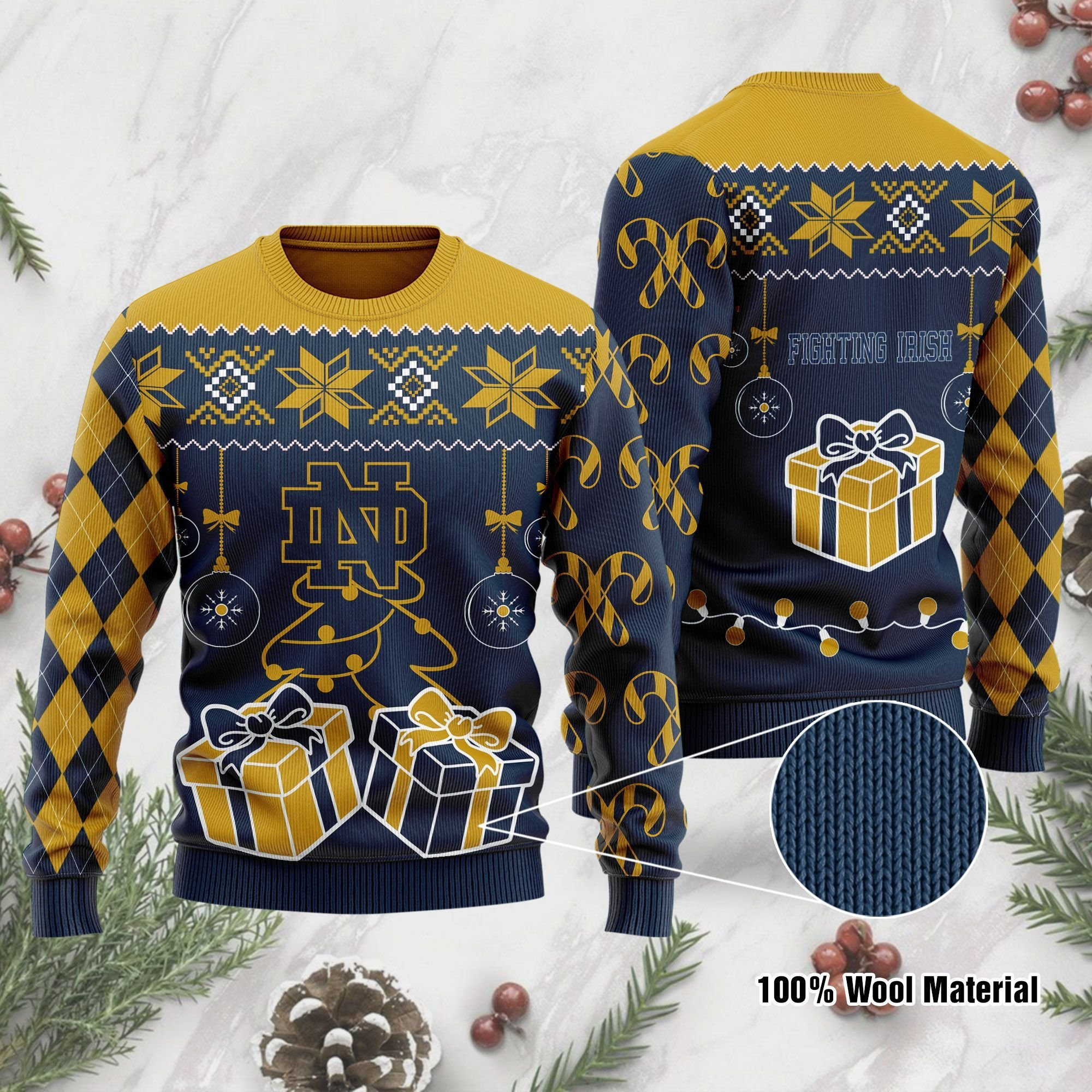 Notre Dame Fighting Irish Funny Ugly Christmas Sweater Adult 3D Funny Matching for family