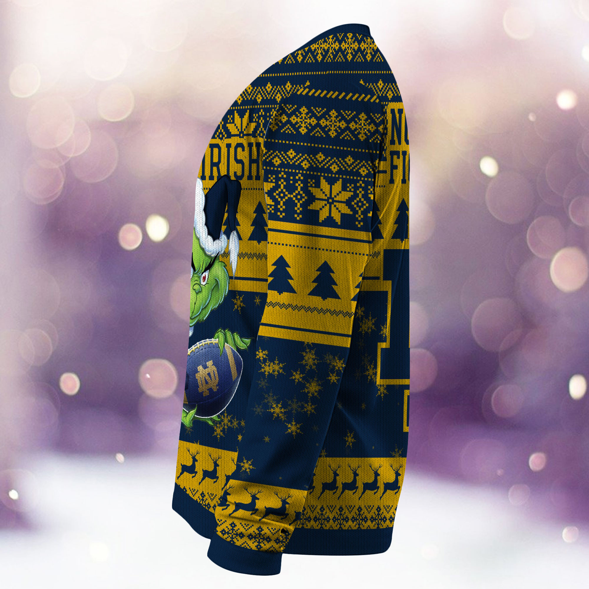 Notre Dame Fighting Irish Grinch Ugly Christmas Sweater Adult 3D Funny Matching for family - Image 4