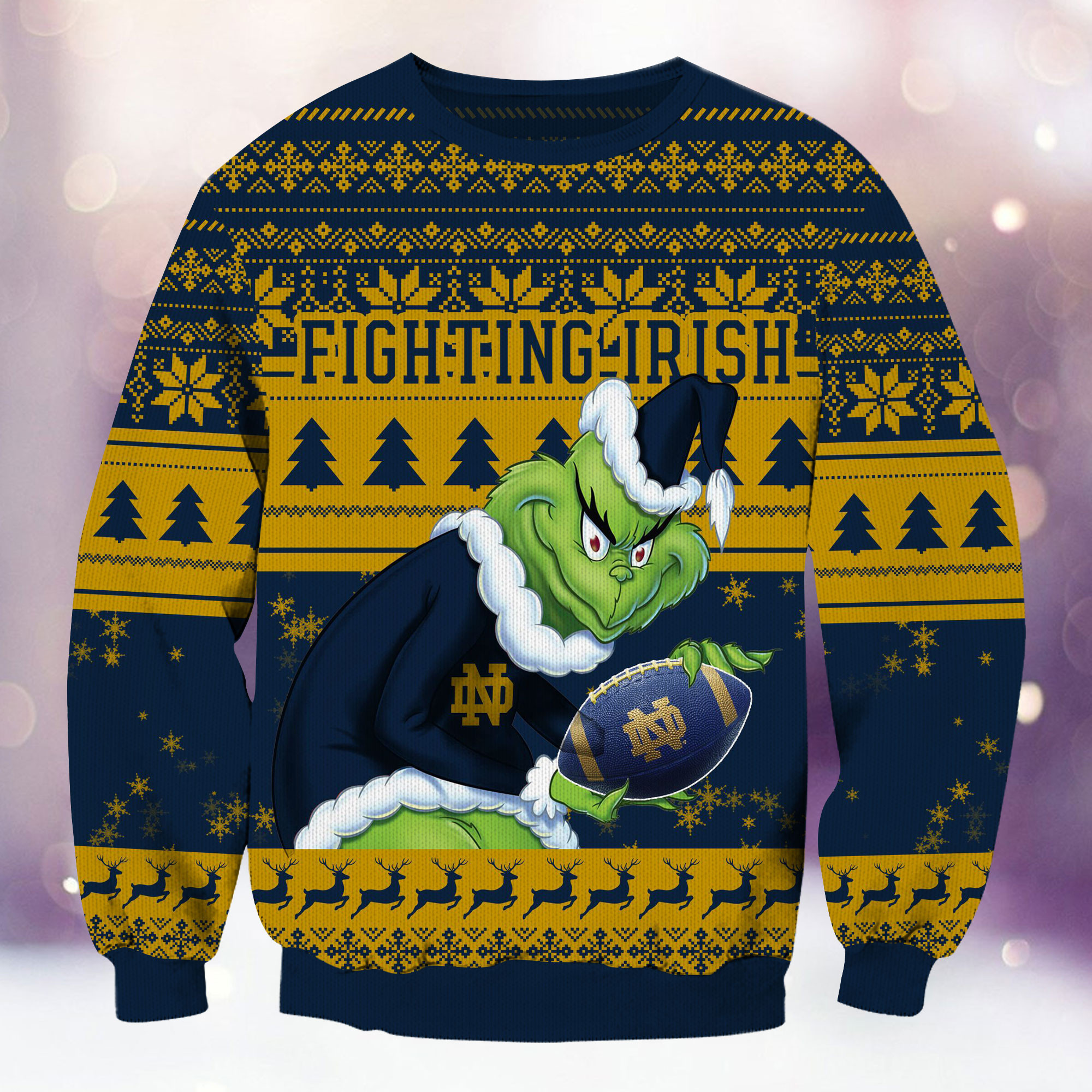 Notre Dame Fighting Irish Grinch Ugly Christmas Sweater Adult 3D Funny Matching for family - Image 2
