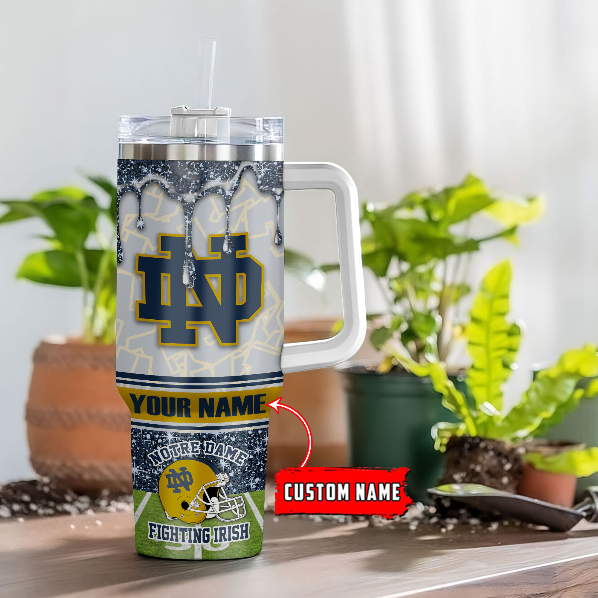 Notre Dame Fighting Irish NCAA Glitter Custom Stanley Cup 40 oz 30 oz Tumbler With HandleTVC230117