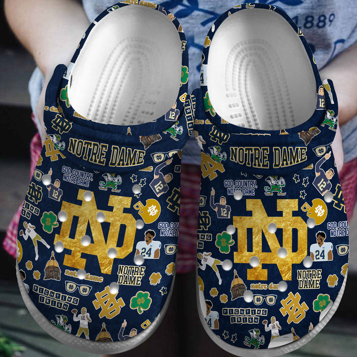 Notre Dame Fighting Irish NCAA Sport Crocs Crocband Clogs Shoes Comfortable For Men Women and Kids