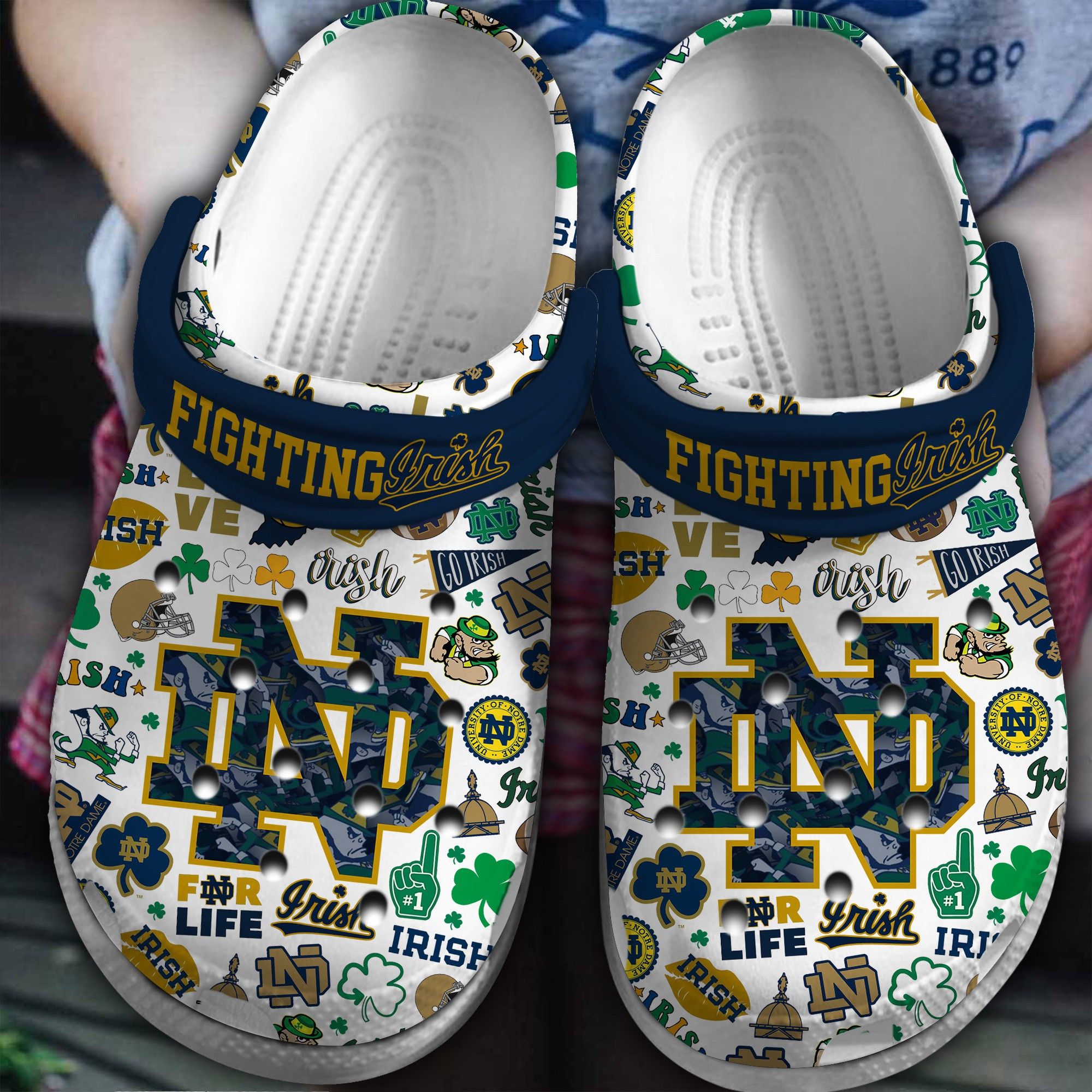 Notre Dame Fighting Irish NCAA Sport Crocs Crocband Clogs Shoes Comfortable For Men Women and Kids