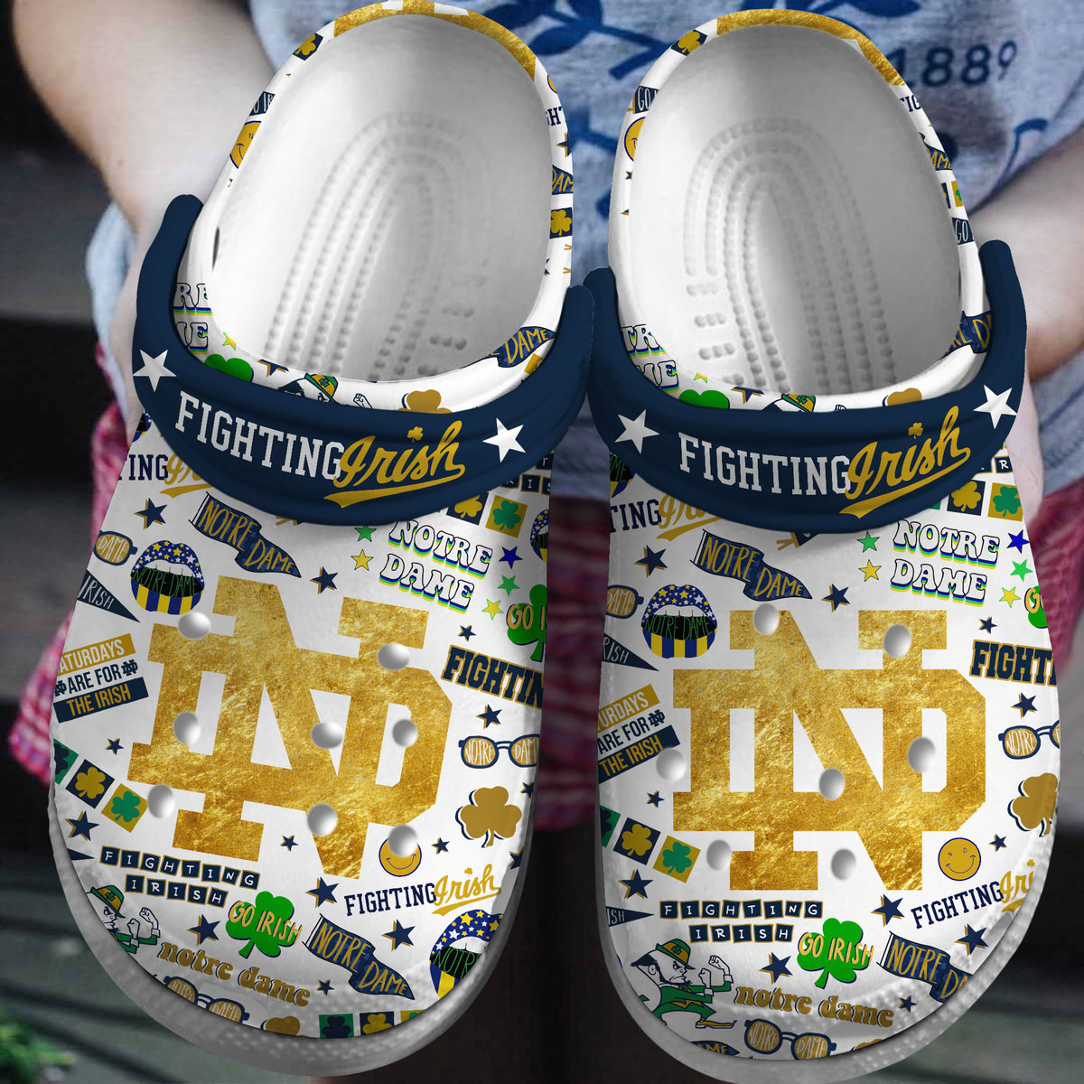 Notre Dame Fighting Irish NCAA Sport Crocs Crocband Clogs Shoes Comfortable For Men Women and Kids