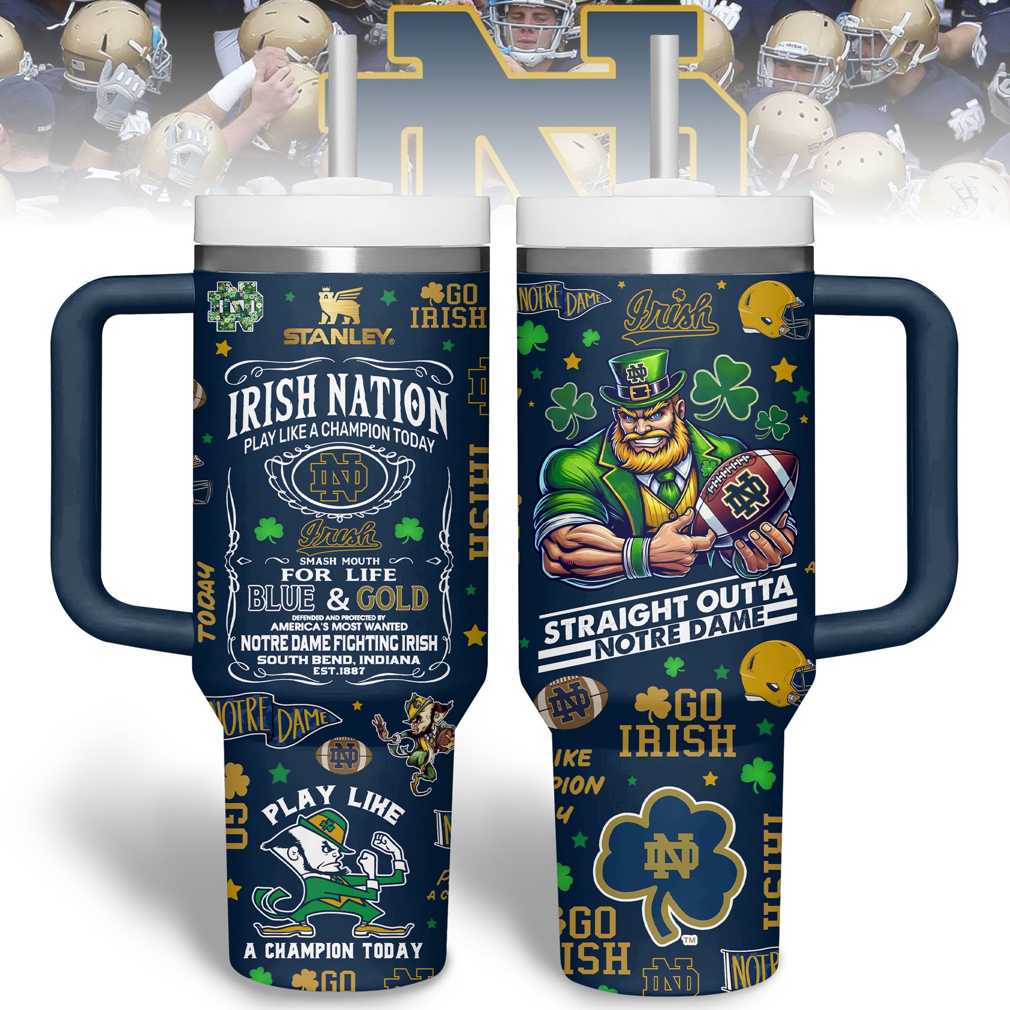 Notre Dame Fighting Irish NCAA Sports Custom Stanley Cup 40 oz 30 oz Tumbler With HandleTVC2301310