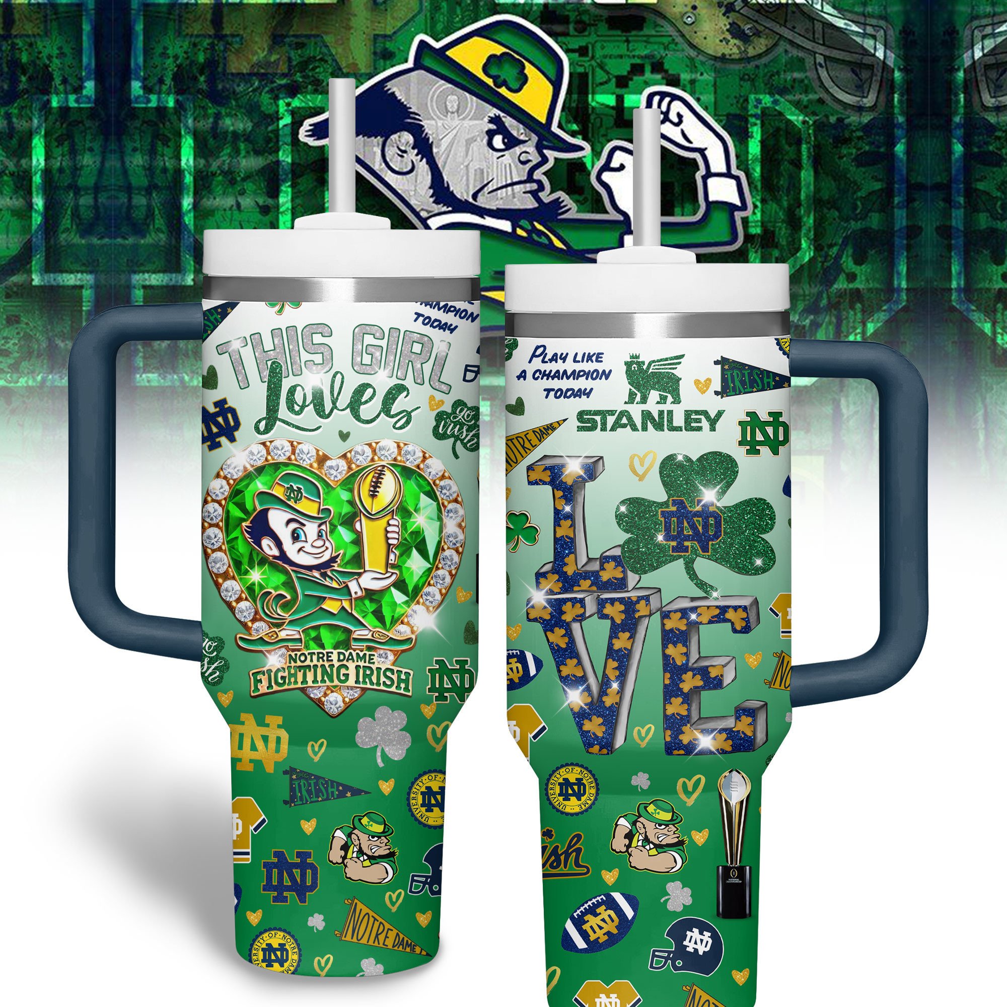 Notre Dame Fighting Irish NCAA Sports Custom Stanley Cup 40 oz 30 oz Tumbler With HandleTVC2301314