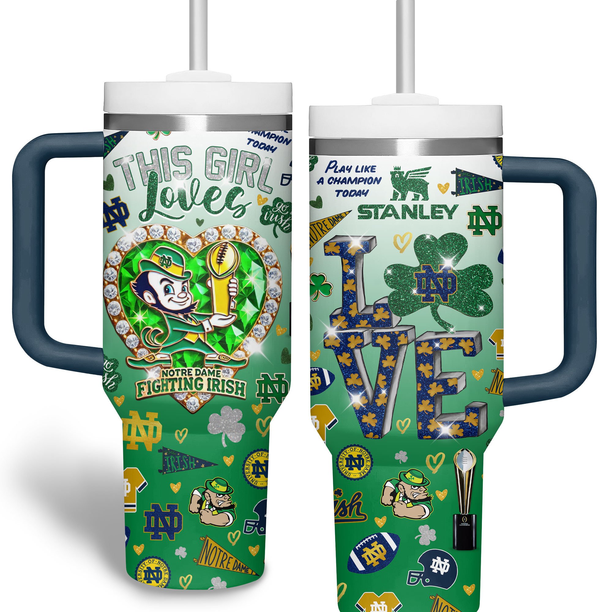 Notre Dame Fighting Irish NCAA Sports Custom Stanley Cup 40 oz 30 oz Tumbler With HandleTVC2301314 - Image 2