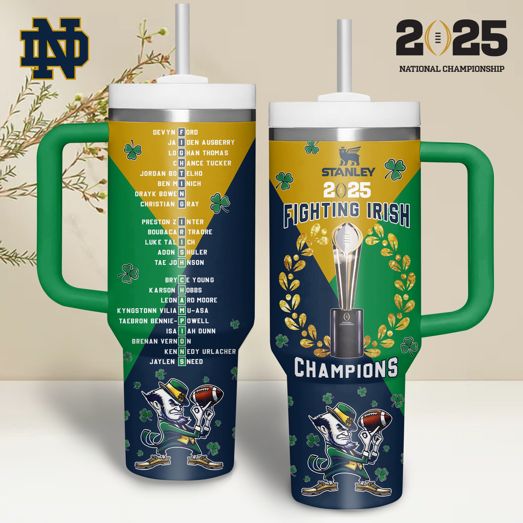 Notre Dame Fighting Irish NCAA Sports Custom Stanley Cup 40 oz 30 oz Tumbler With HandleTVC2301315