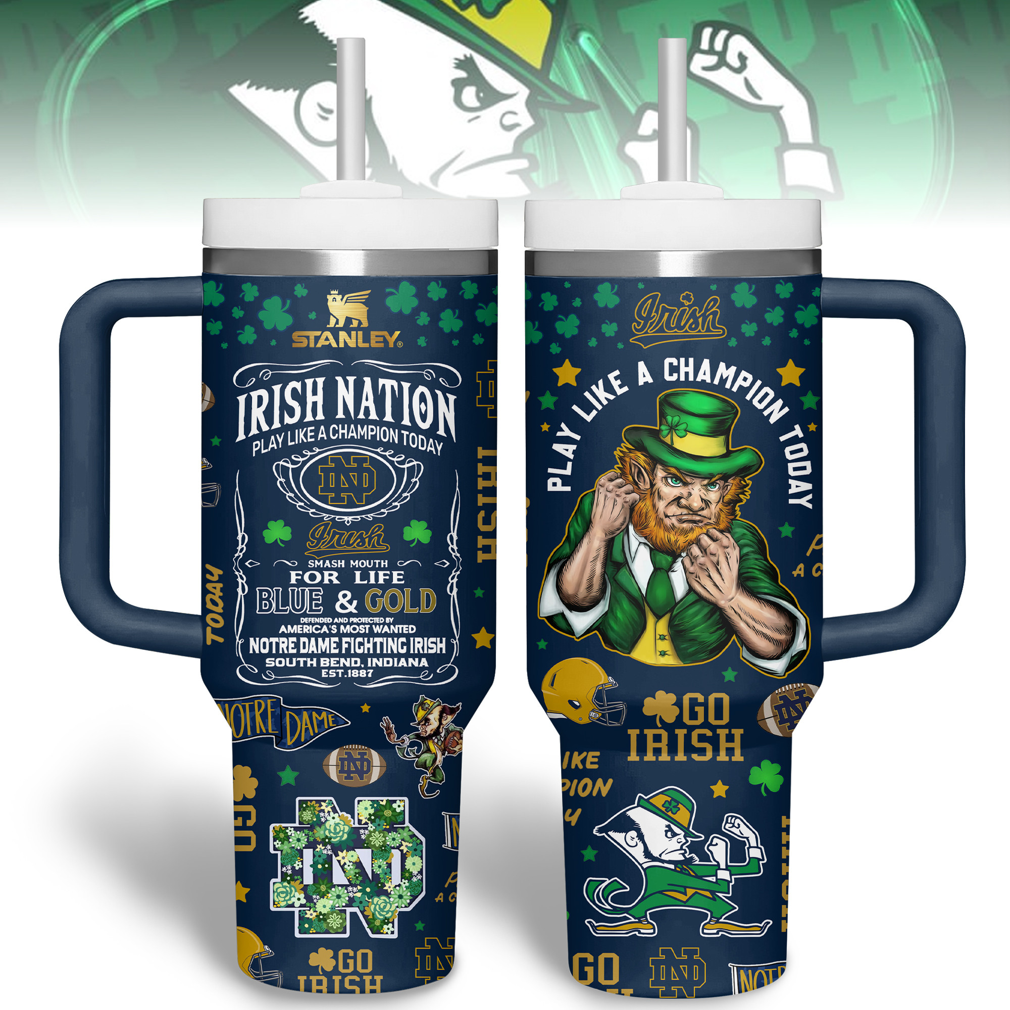 Notre Dame Fighting Irish NCAA Sports Custom Stanley Cup 40 oz 30 oz Tumbler With HandleTVC2301343