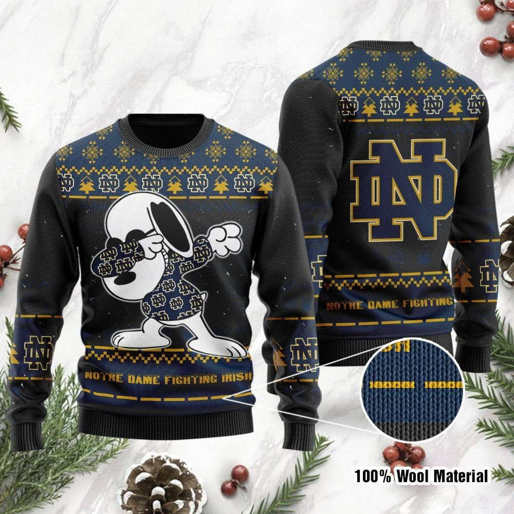 Notre Dame Fighting Irish Snoopy Dabbing Holiday Party Ugly Christmas Sweater Adult 3D Funny Matching for family