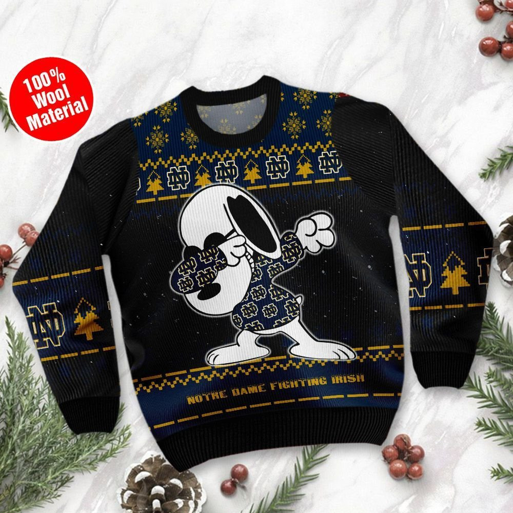 Notre Dame Fighting Irish Snoopy Dabbing Ugly Christmas Sweater Adult 3D Funny Matching for family - Image 2