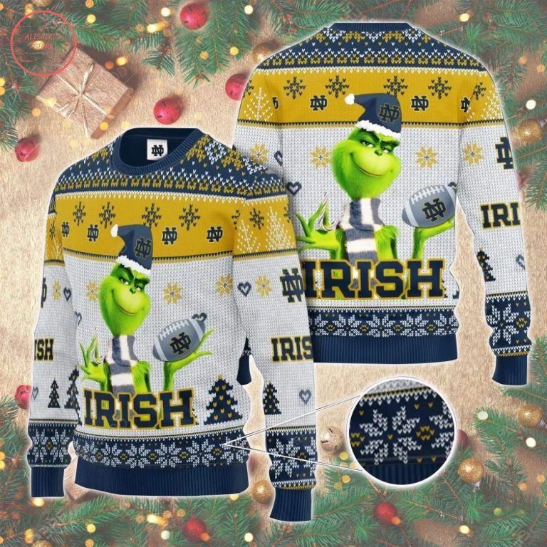 Notre Dame Fighting Irish The Grinch Ugly Christmas Sweater Adult 3D Funny Matching for family