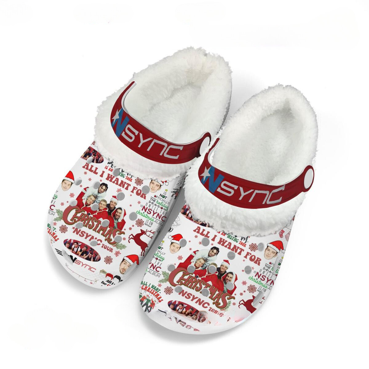 NSYNC x Christmas Crocs Crocband Fleece Lined Clogs Shoes Comfortable For Men Women and Kids In Winter