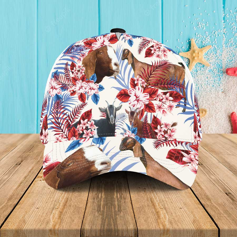 Nubian Goat Lovers Hawaiian Hat, Nubian Goat Aloha Hawaiian 3D Baseball Cap Trucker Hats Custom Hats Gifts For Men & Women