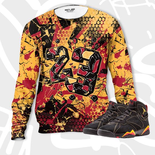 Number 23 Broken 3D Crack Graffiti Unisex Sweatshirt match Jordan 7 - Image 6