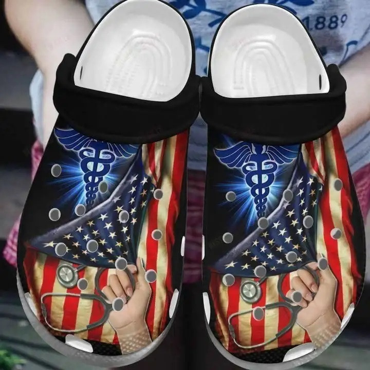 Nurse American Flag And Nursing Symbol Crocband Clog Shoes For Men Women