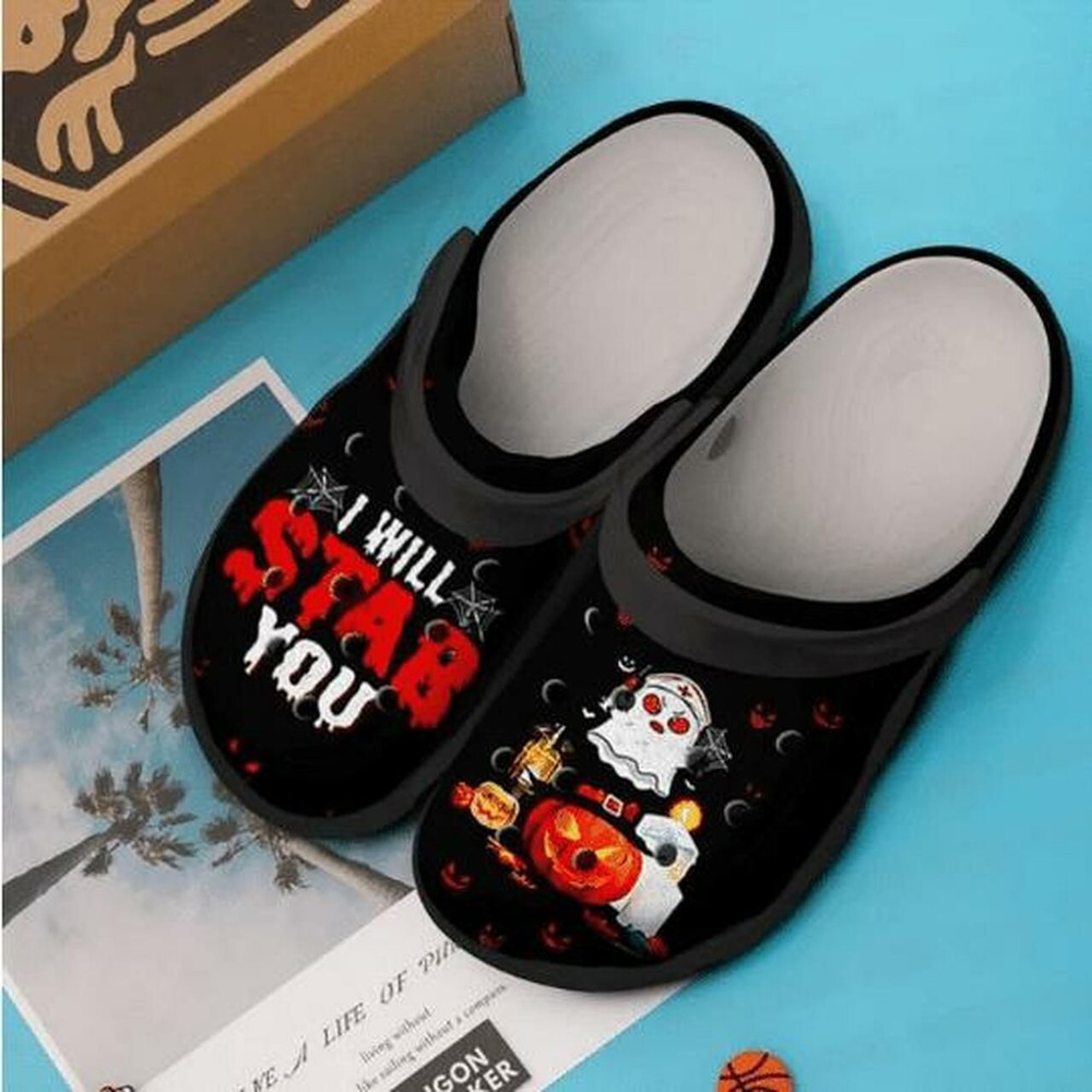 Nurse Boo Halloween I Will Stab You Personalized 3 Gift For Lover Rubber clog Shoes Comfy Footwear