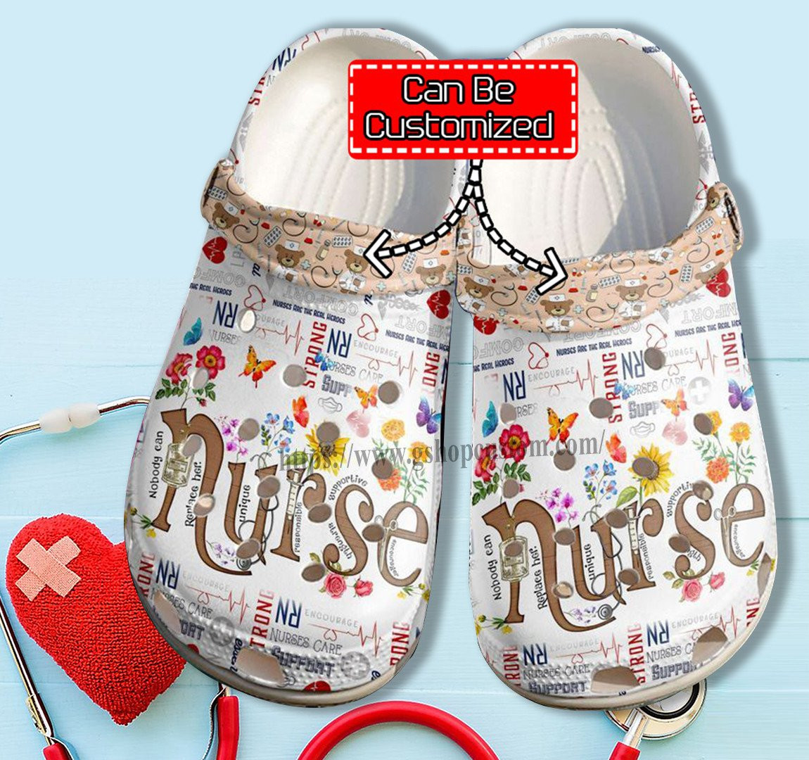 Nurse Butterfly Flower Shoes Gift Wife Daughter - Nurse Baby Bear Shoes Croc Clogs Customize