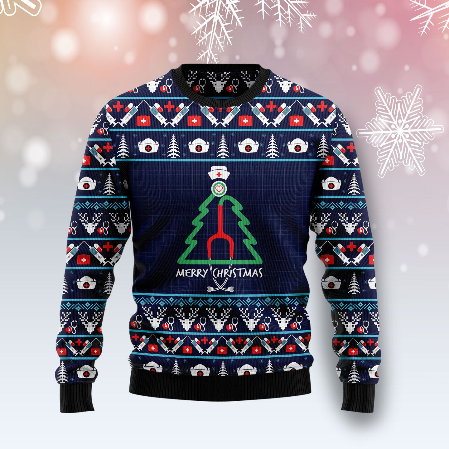 Nurse Christmas Tree Ugly Christmas Sweater Adult 3D Funny Matching for family