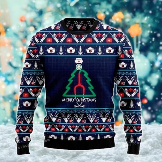 Nurse Christmas Tree Ugly Sweater, Nursing Christmas Sweatshirt, Merry Nursemas Xmas - Image 8