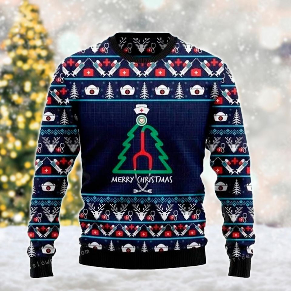 Nurse Christmas Tree Ugly Sweater, Nursing Christmas Sweatshirt, Merry Nursemas Xmas - Image 2