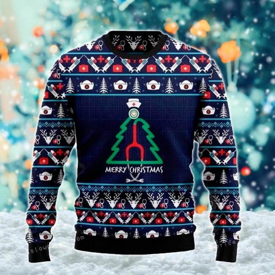 Nurse Christmas Tree Ugly Sweater, Nursing Christmas Sweatshirt, Merry Nursemas Xmas - Image 3