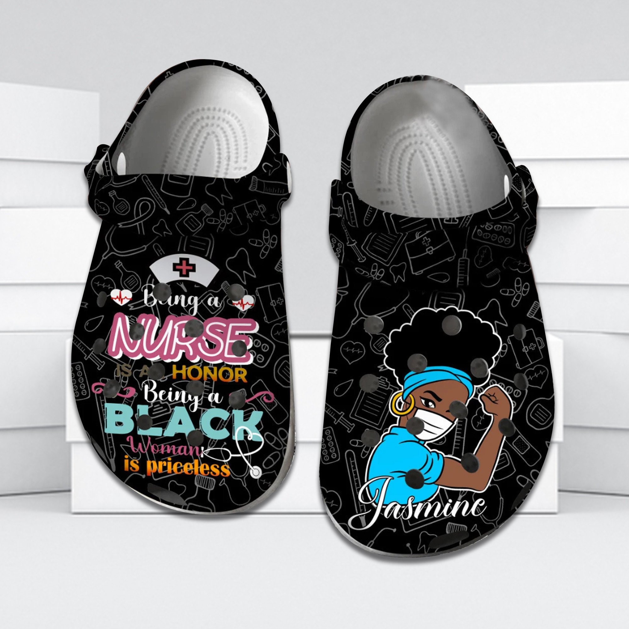 Nurse Crocs - Nurse Personalized Black Clog Shoes For Men And Women