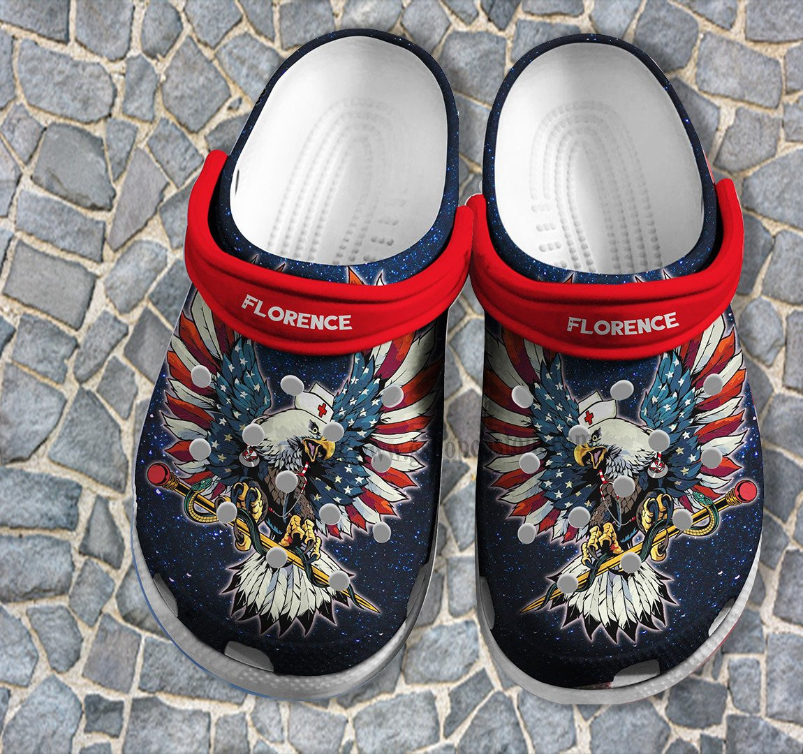 Nurse Eagle America Flag Shoes 4Th Of July Gift - Eagle Nurse Usa Shoes Croc Clogs Customize