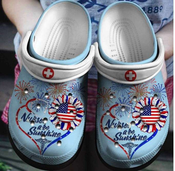 Nurse Fireworks Sunflower 4Th Of July Crocband Clogs