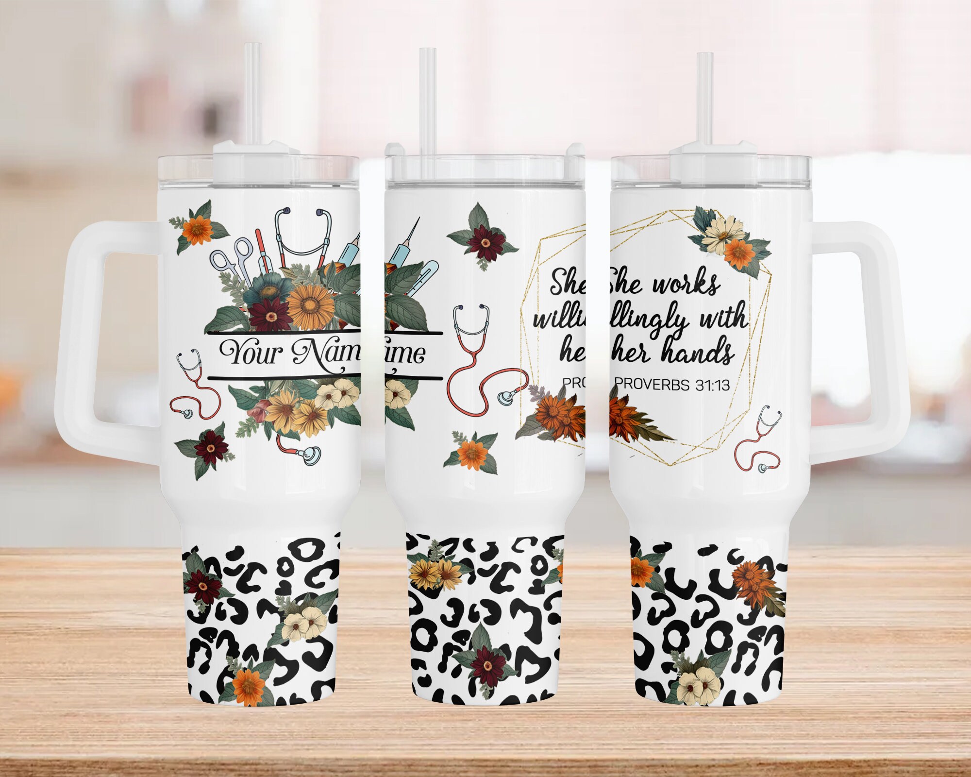 Nurse Floral Leopard Print Custom Stanley Cup 40 oz 30 oz Tumbler With HandleTVC2301959 - Image 2