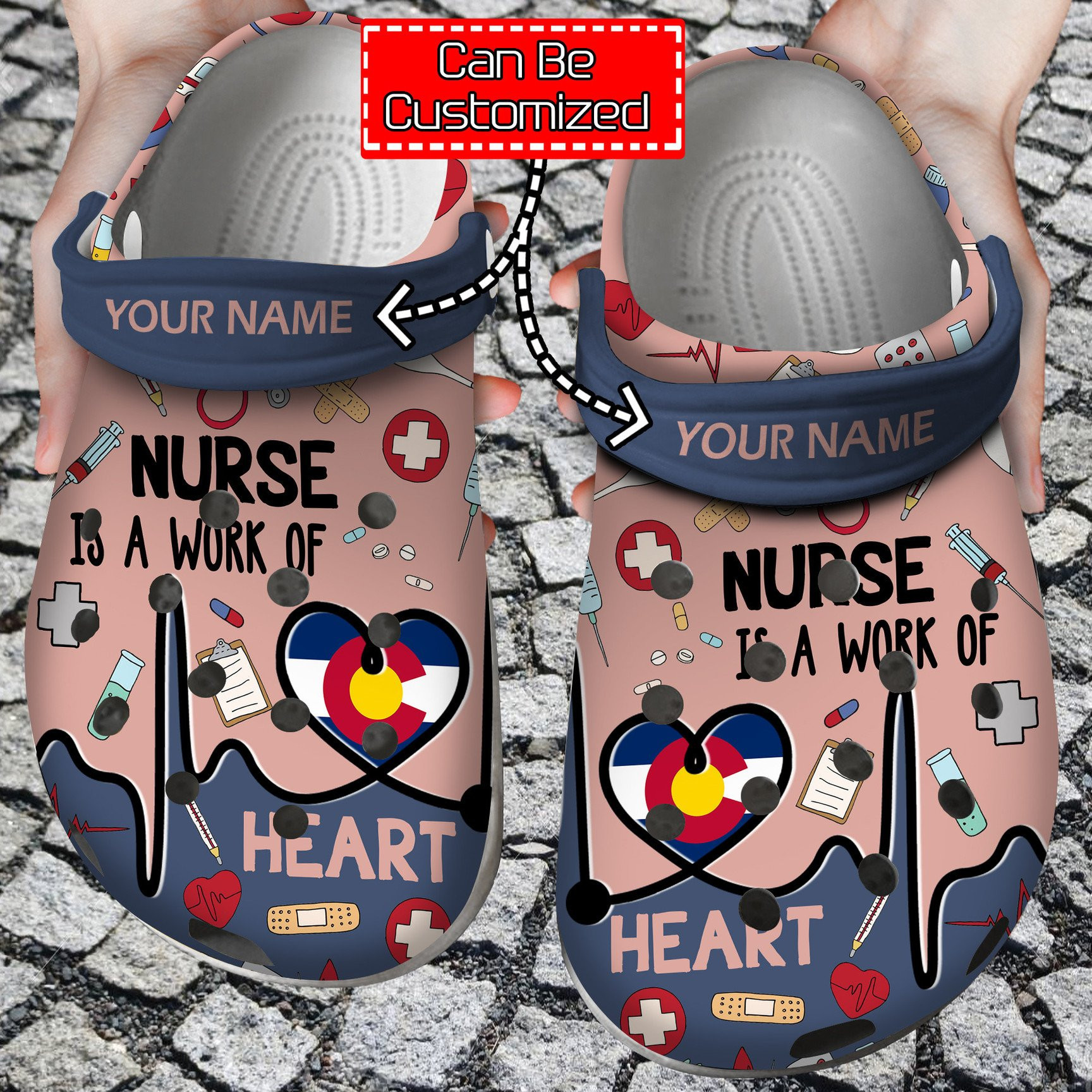 Nurse Is A Work Of Heart Personalized clog Shoes With Your Name Nurse