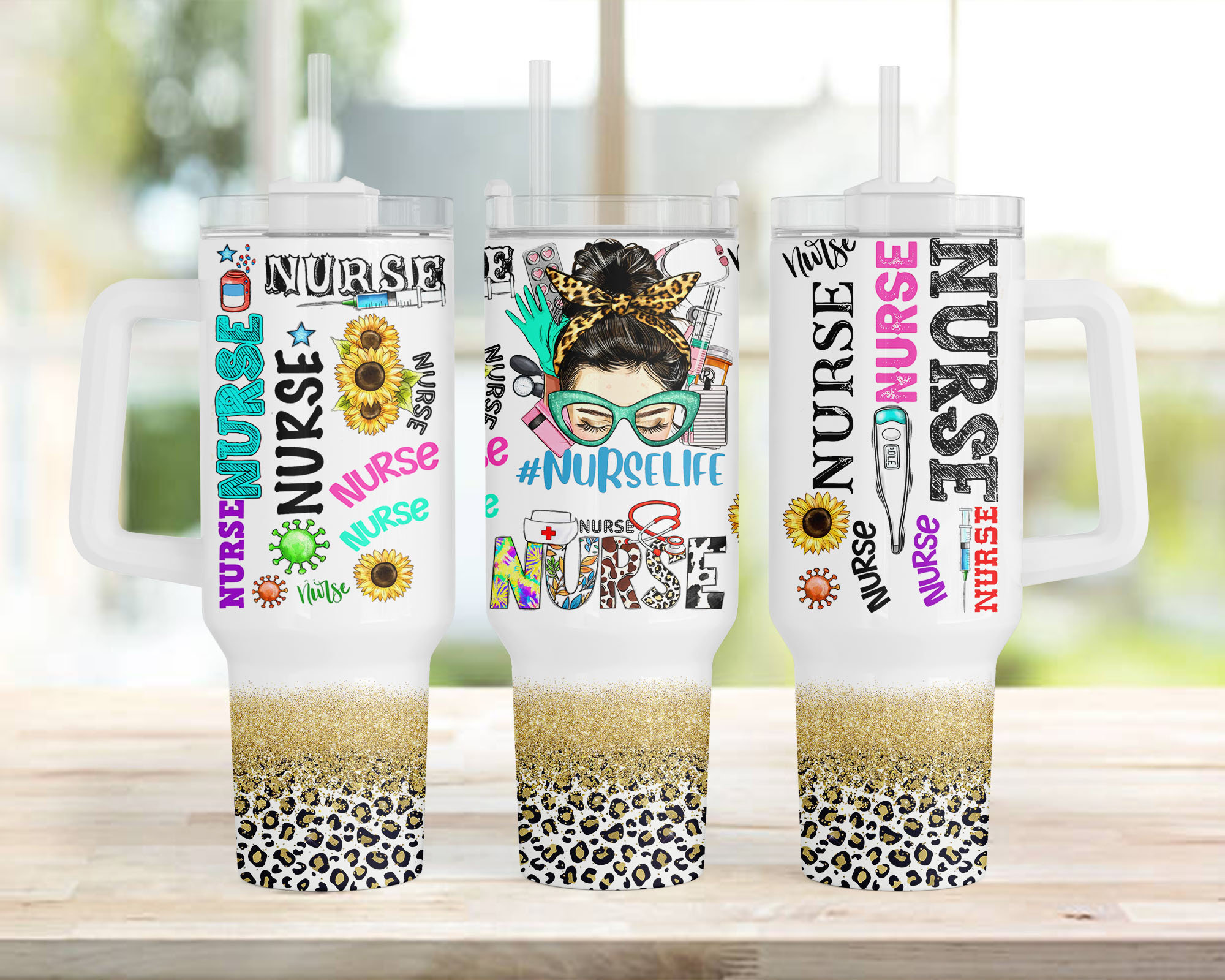 Nurse Life Glitter Leopard Print Custom Stanley Cup 40 oz 30 oz Tumbler With HandleTVC2301957