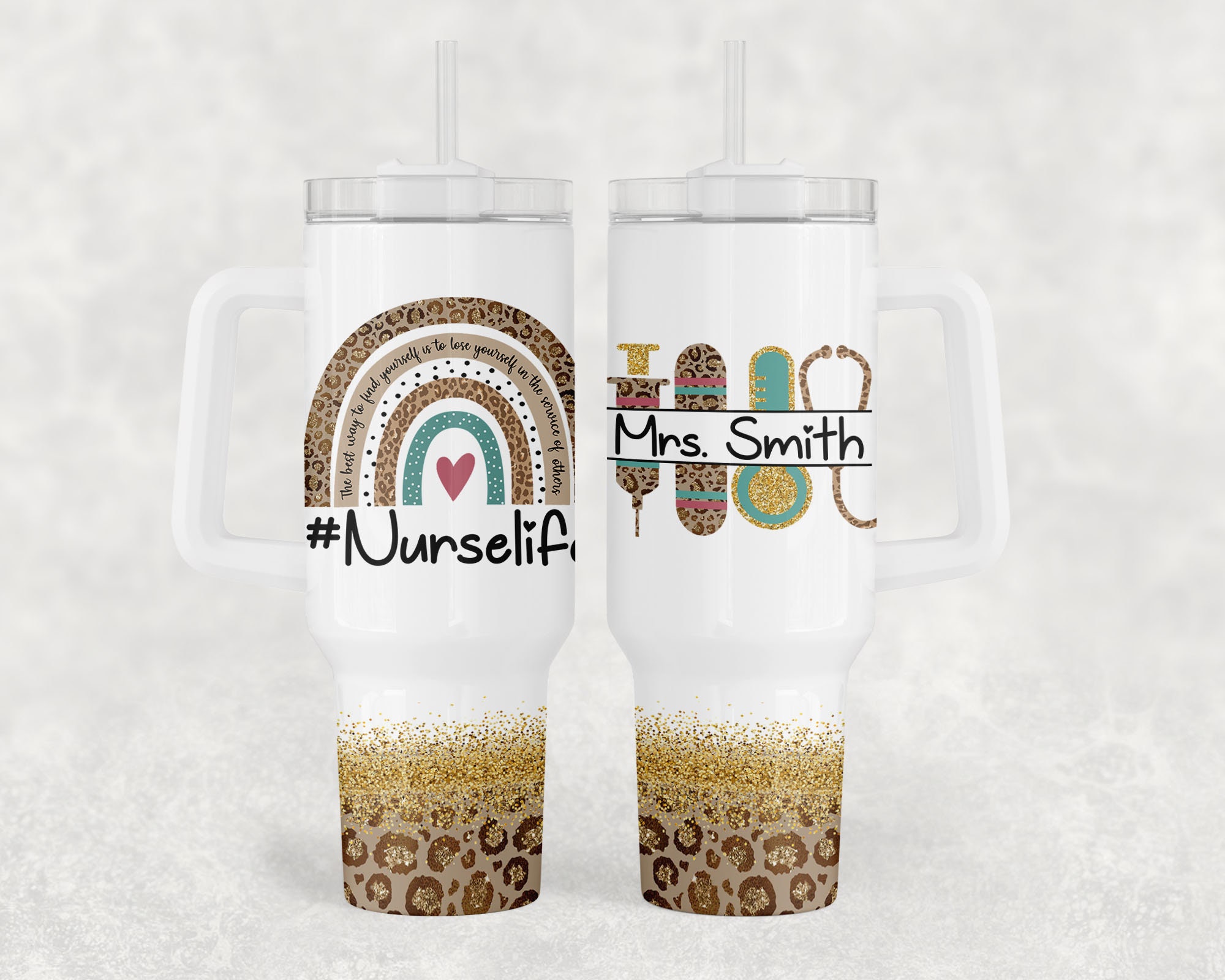 Nurse Life Glitter Leopard Print Custom Stanley Cup 40 oz 30 oz Tumbler With HandleTVC2301960