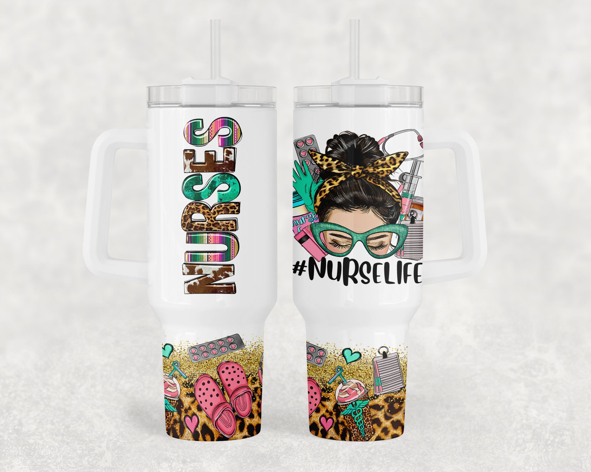 Nurse Life Glitter Leopard Print Custom Stanley Cup 40 oz 30 oz Tumbler With HandleTVC2301960