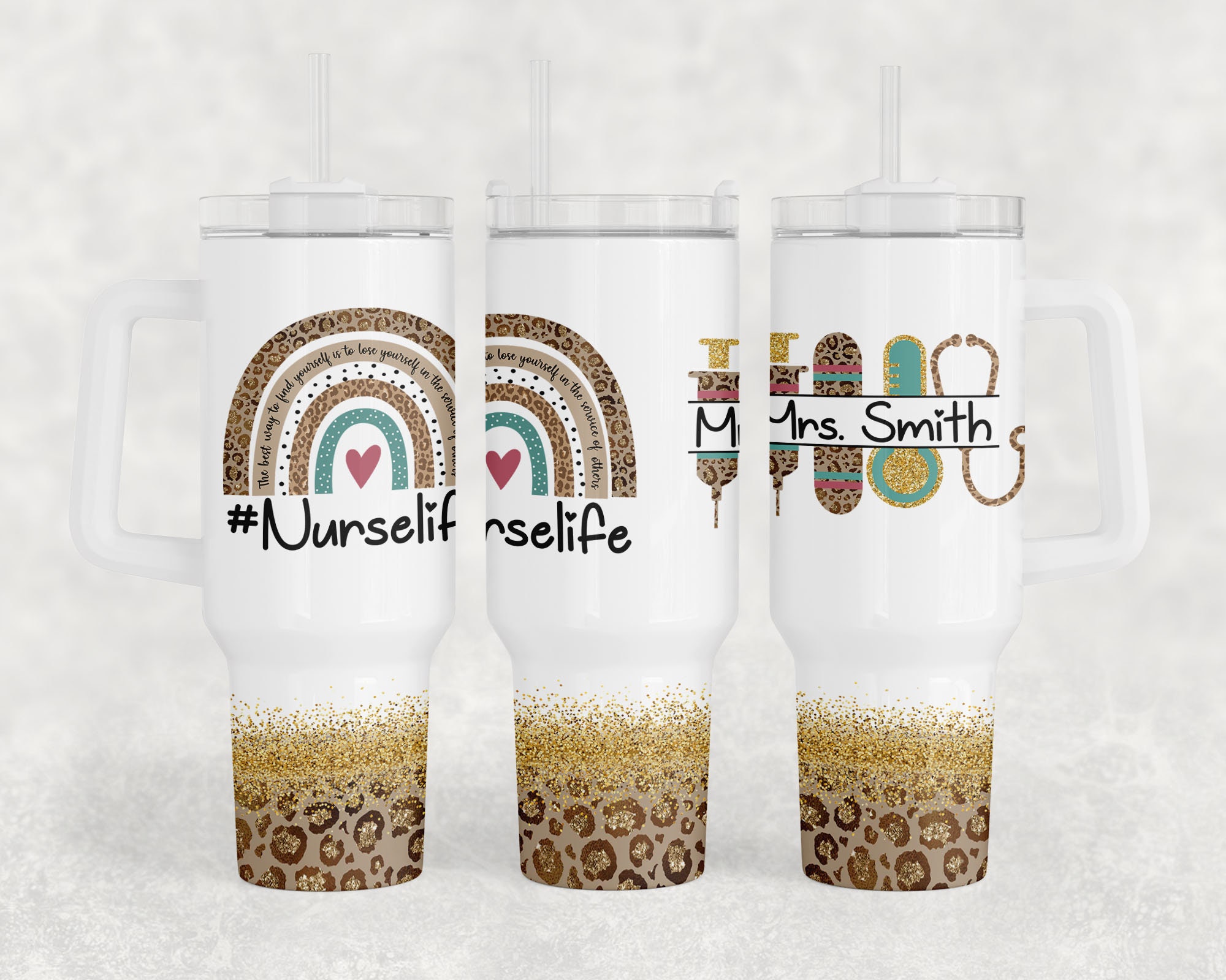 Nurse Life Glitter Leopard Print Custom Stanley Cup 40 oz 30 oz Tumbler With HandleTVC2301960 - Image 2