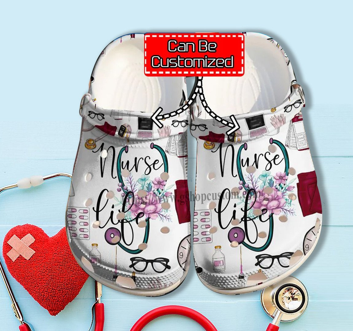 Nurse Life Medical Item Shoes Gift Birthday Daughter - Nurse Flower Love Life Shoes Croc Clogs Customize