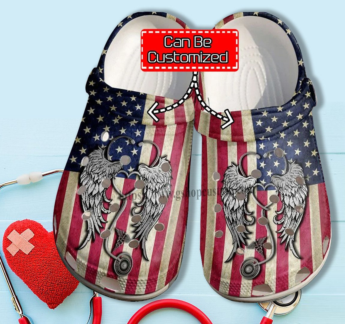 Nurse Love America Flag Shoes Gift Mother Day - Nurse Usa Flag Shoes Croc Clogs Customize 4Th Of July