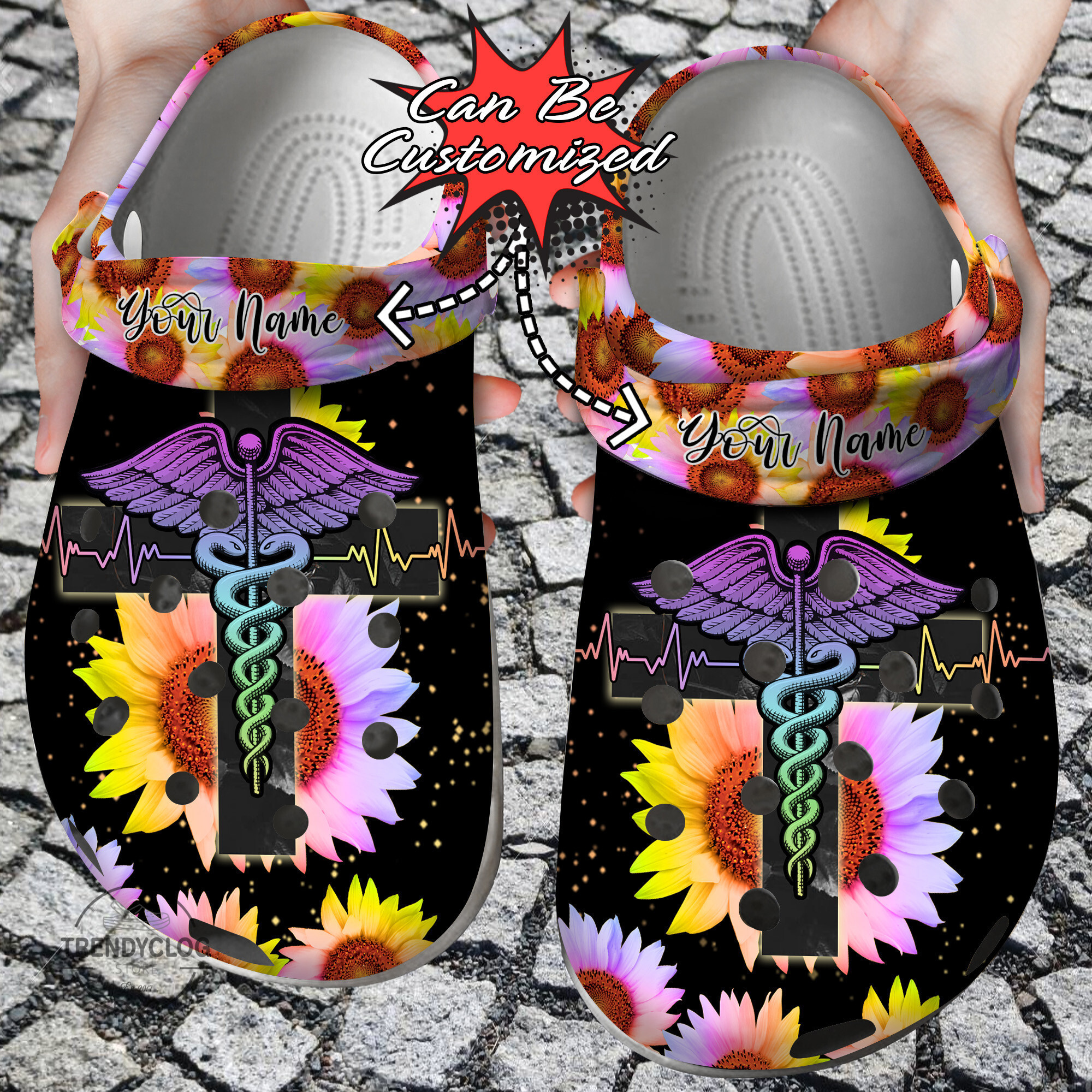 Nurse Nurse Caduceus Sunflower clog Shoes