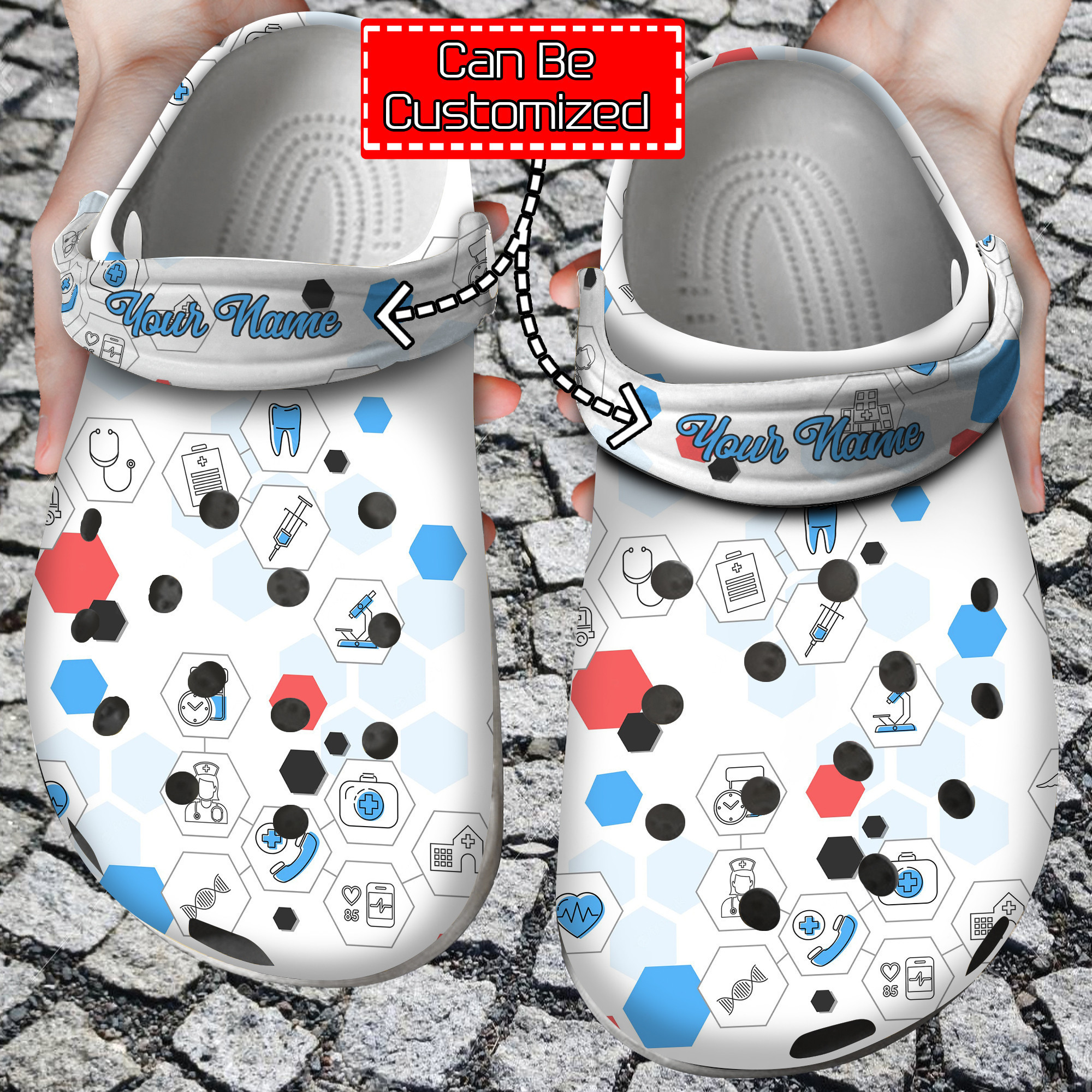 Nurse Personalized Medicine Line Hexagons Collection Clog Shoes