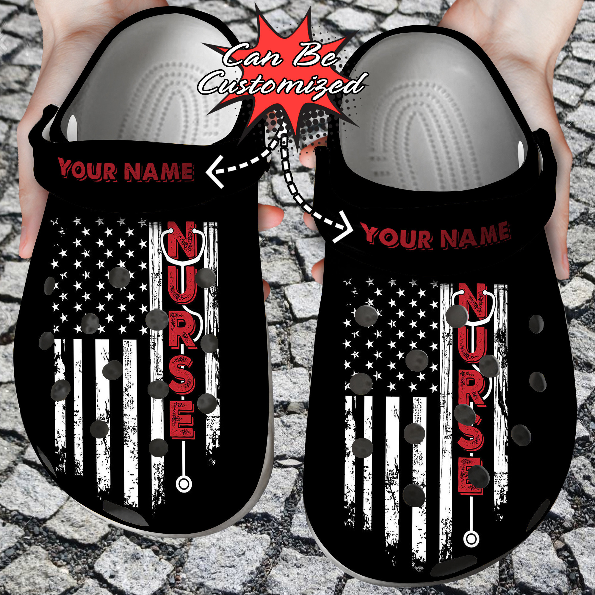 Nurse Personalized Nurse American Flag Clog Shoes