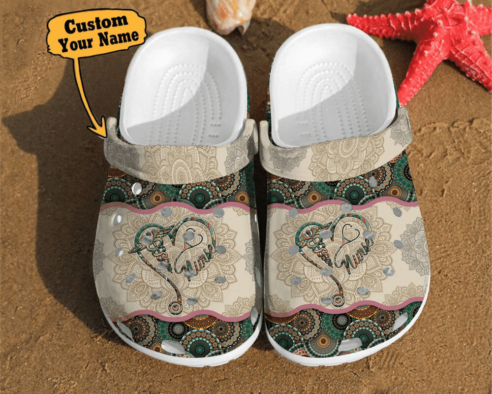 Nurse - Personalized Nurse Mandala Heart Vintage Gift For Unique Gifts Clog Shoes For Men And Women