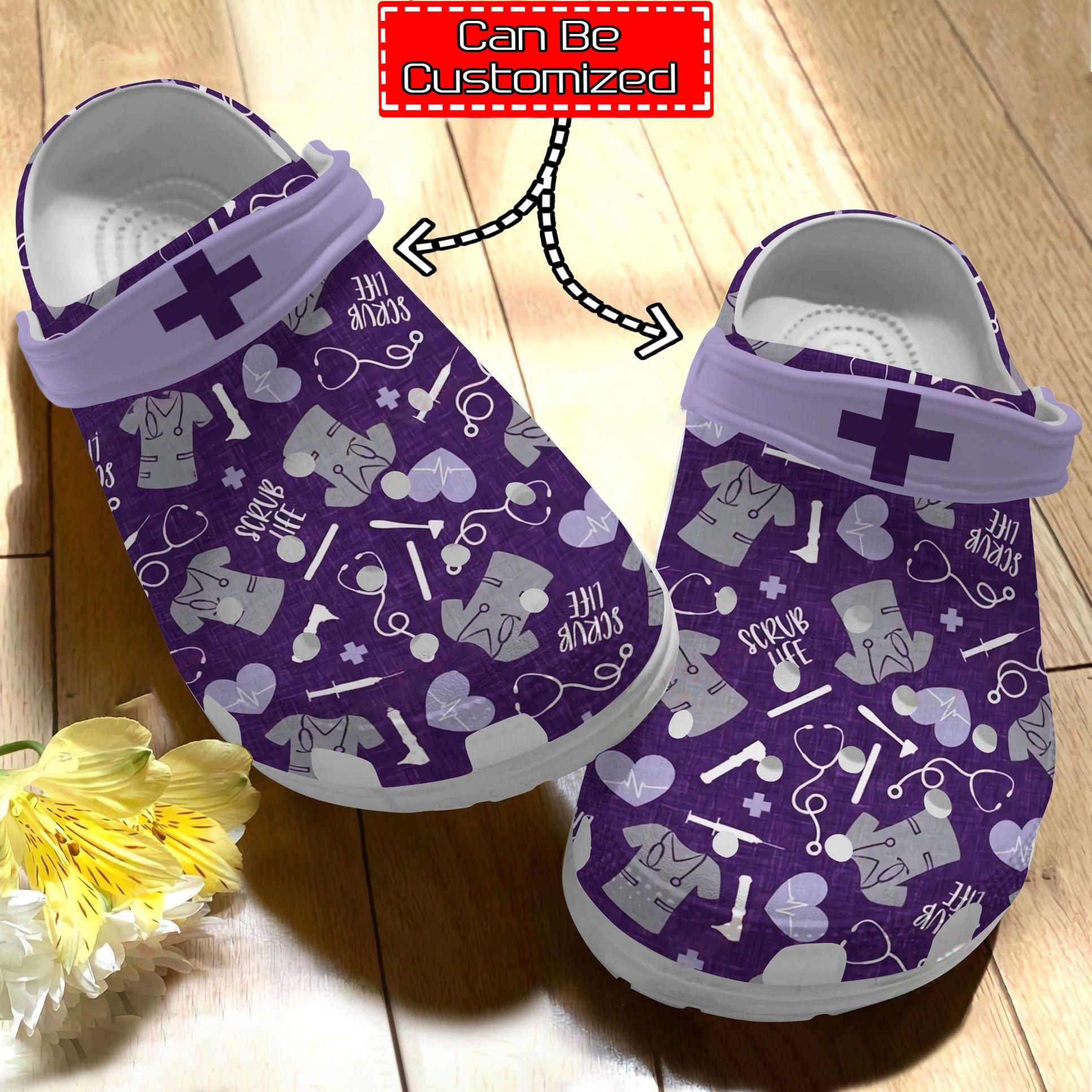 Nurse Personalized Nurse Scrub Life Pattern Clog Shoes